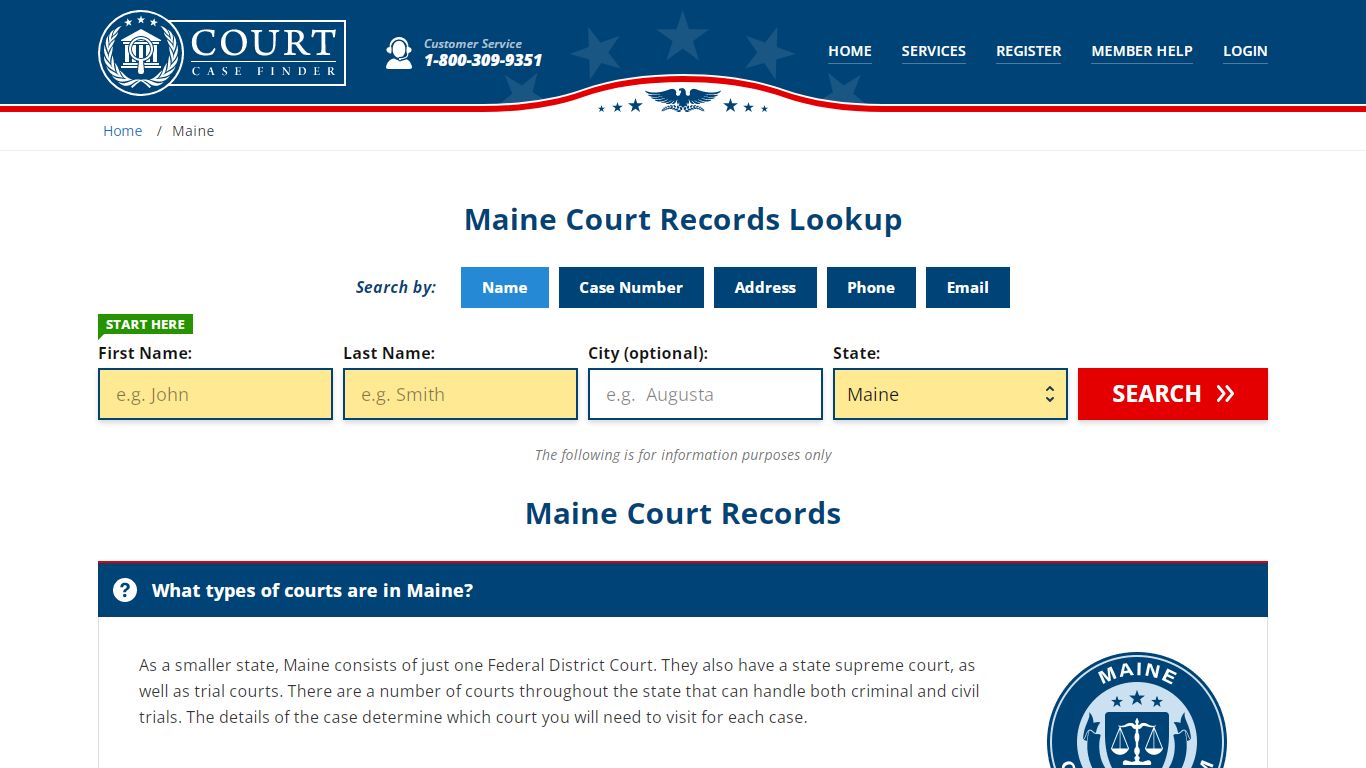 Maine Court Records Lookup - ME Court Case Search - CourtCaseFinder.com